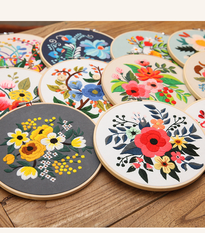 Handmade Embroidery DIY Sewing Kit for Bags and Hanging Pictures with Flowers and Plants Theme