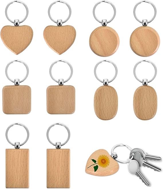 Trending EU Kids Learning Kits Polished Wood Keychain Blanks with Split Rings DIY Engraving Crafts for Educational Gifts