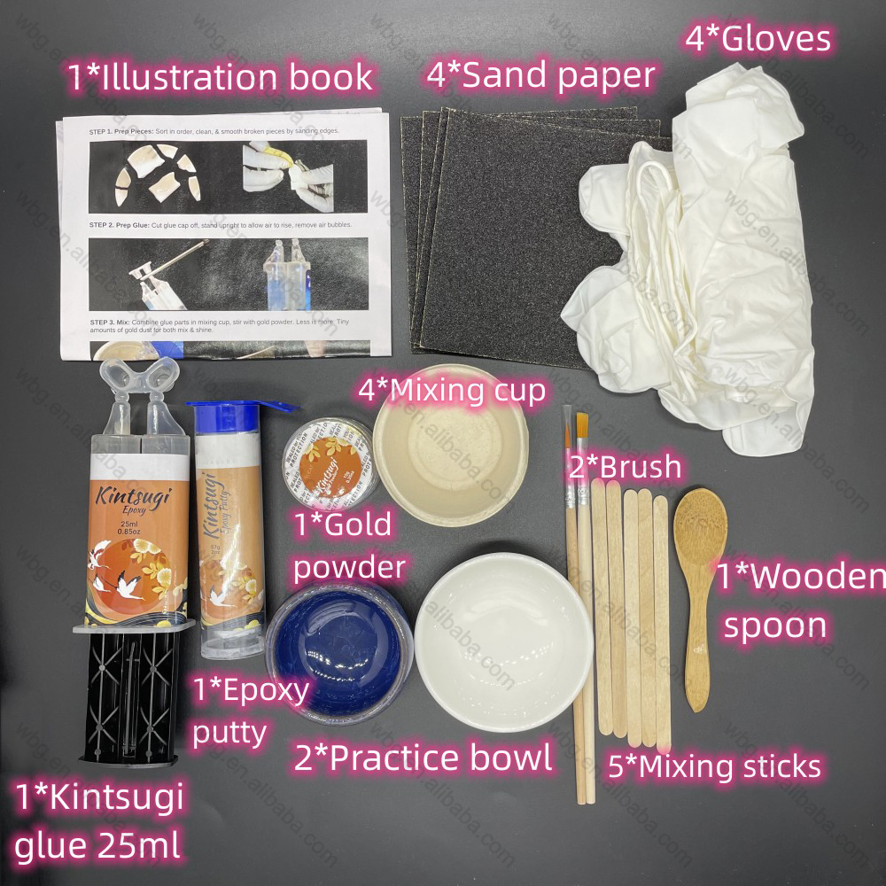 Handmade Gifts DIY Kintsugi Repair Starters Japanese Gold Repair Kintsugi Kit with Practice Cup for Ceramics&amp;Porcelain Repair