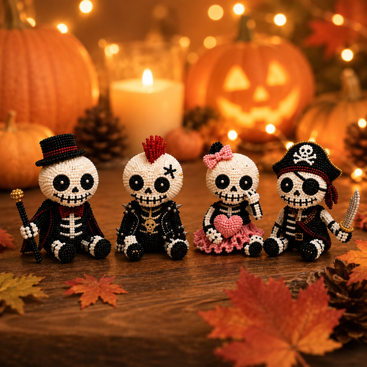 Halloween Bead Art DIY Kit 4-Piece Cute Character Craft Set for Holiday Decoration