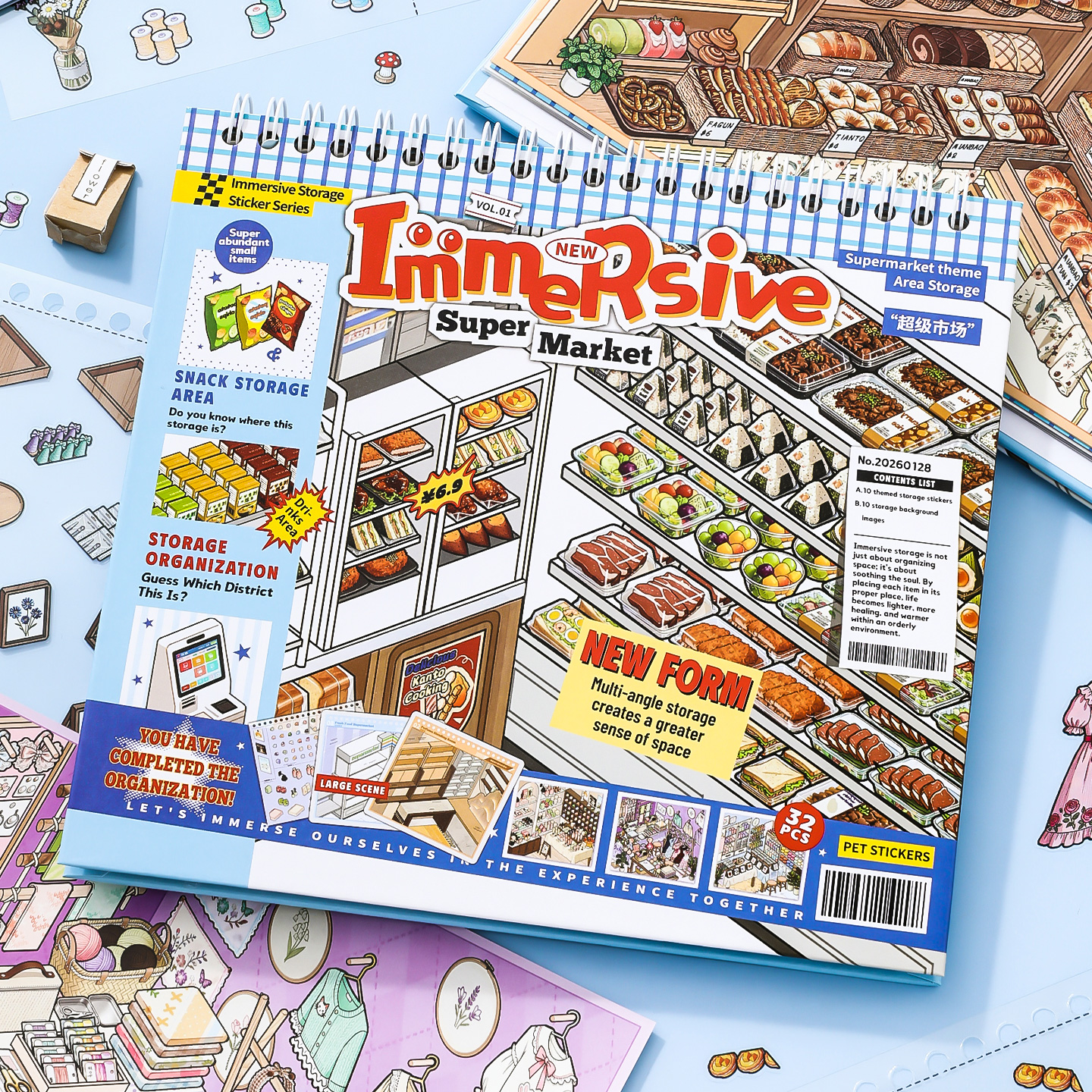 SIMNO Immersive Interactive StorageSupermarket &amp; Food Themed Scene StickersPuzzle Activity Kit for DIY Lovers