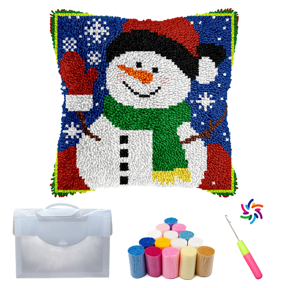 Christmas Snowman DIY Latch Hook Pillow Kit Handcrafted Home Decor Yarn Decoration Craft Gift Material Package Kits