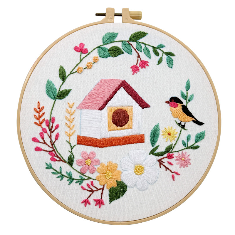 DIY Embroidery Kits Eco-Friendly Flower Bird Cross Stitch Pattern Home Hanging Painting Sewing Kit with Handmade Embroidery