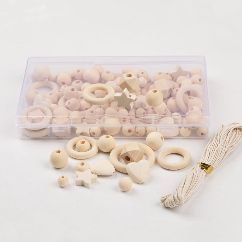 Natural Raw Wood Bead Set Assorted Wooden Beads Box Kit for DIY Jewelry Craft and Home Decoration