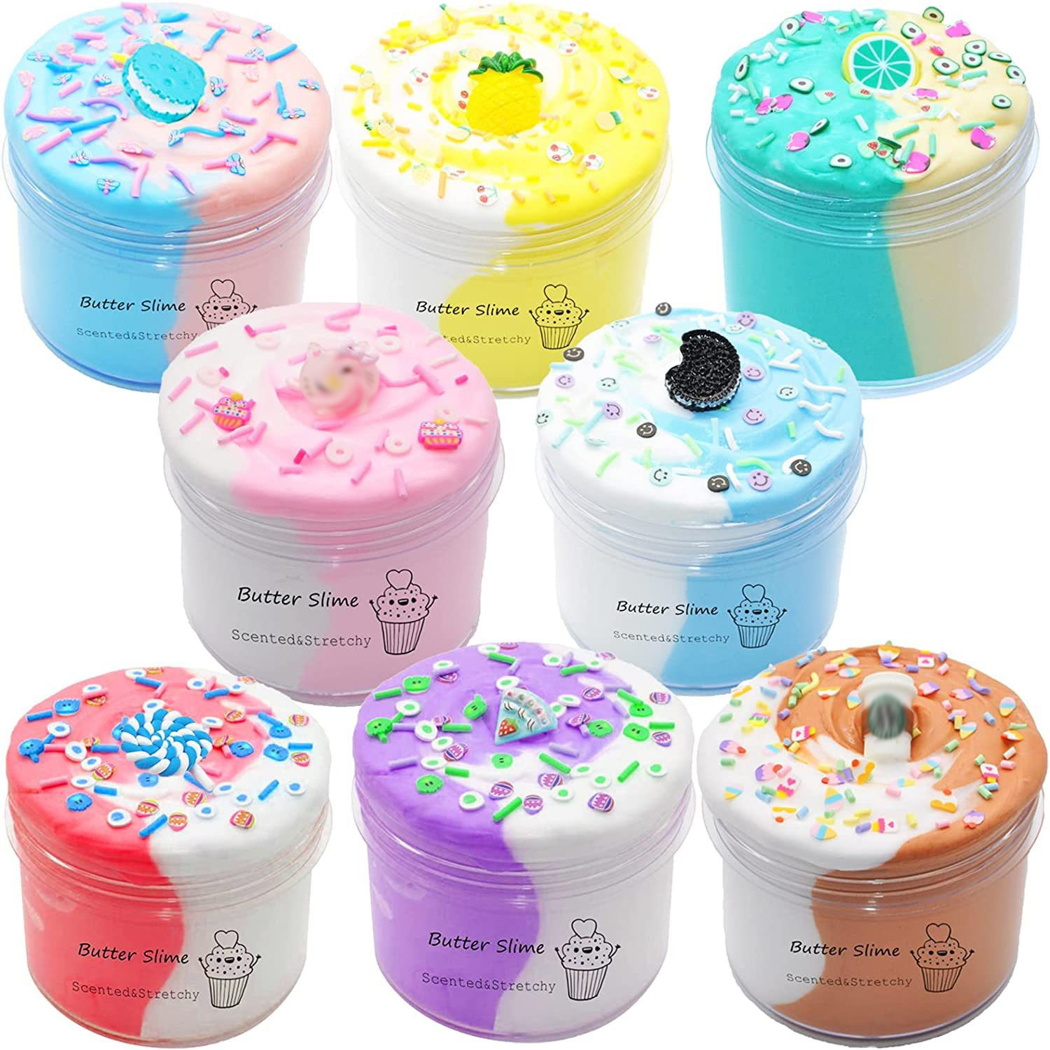 Ice Cream Slime Set Two Color Mixed Slime Kit Foam Glue Cotton Mud DIY Toy Non-toxic Glue Supplies for Kids Girls Boys 70ML
