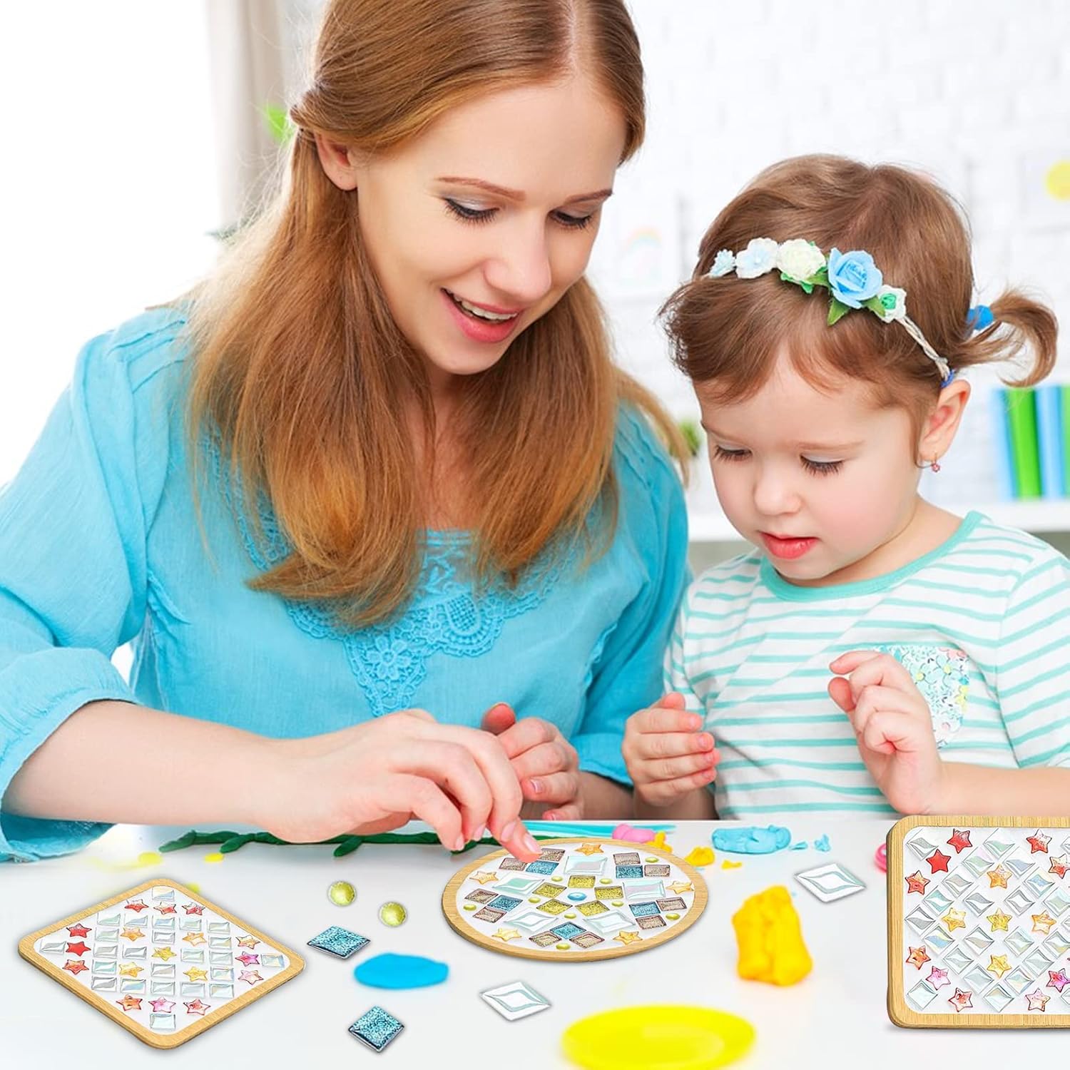 DIY Bamboo Mosaic Tiles Eco-Friendly Modern Round Mosaic Kits with Coaster for Crafts