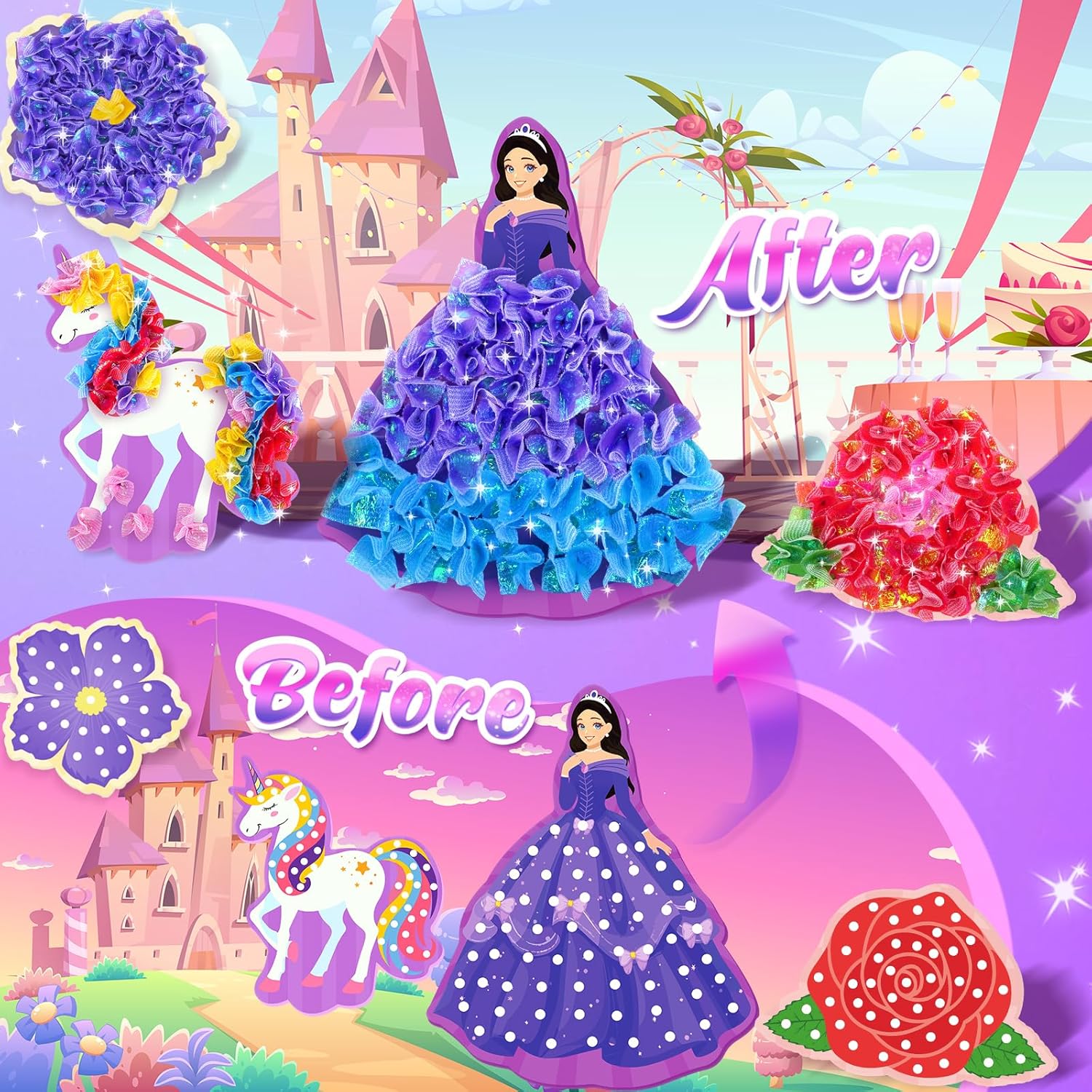 Poke Art Kits-Magical Princesses DIY Crafts Toys for Kids Ages 4-12 Birthday Christmas Gifts Party Favors Girls Polyester