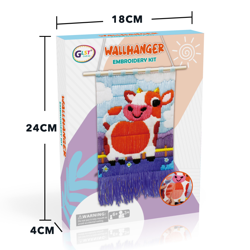 Long Stitch Needlepoint Embroidery Kit-Cow Animal Nature Theme Wall Hanger DIY Yarn Craft Kit GLST Brand Polyester Wooden