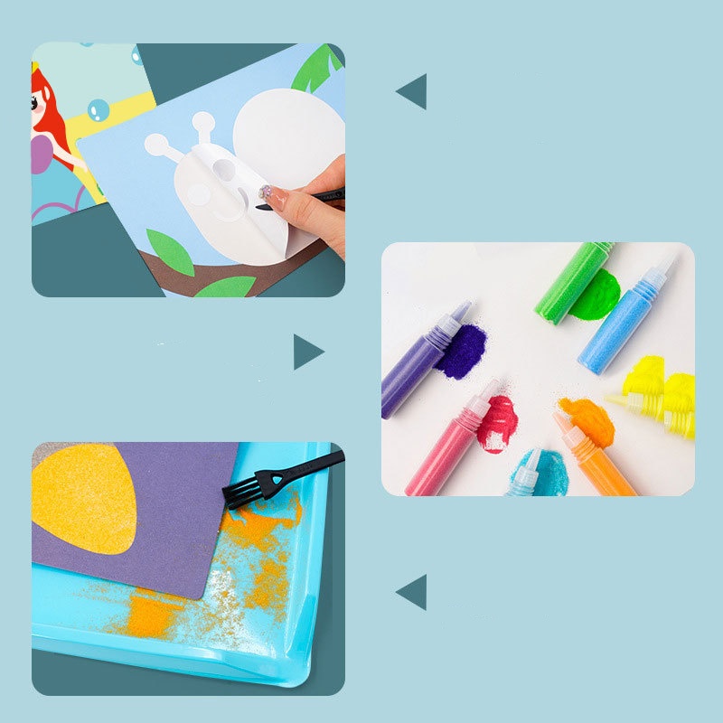 Sea Animals Painting Sand Art Pictures DIY Paper Crafts Kits 12 Colours Sand Painting for Kids Gift