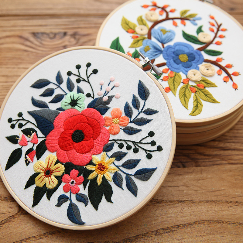 Handmade Embroidery DIY Sewing Kit for Bags and Hanging Pictures with Flowers and Plants Theme