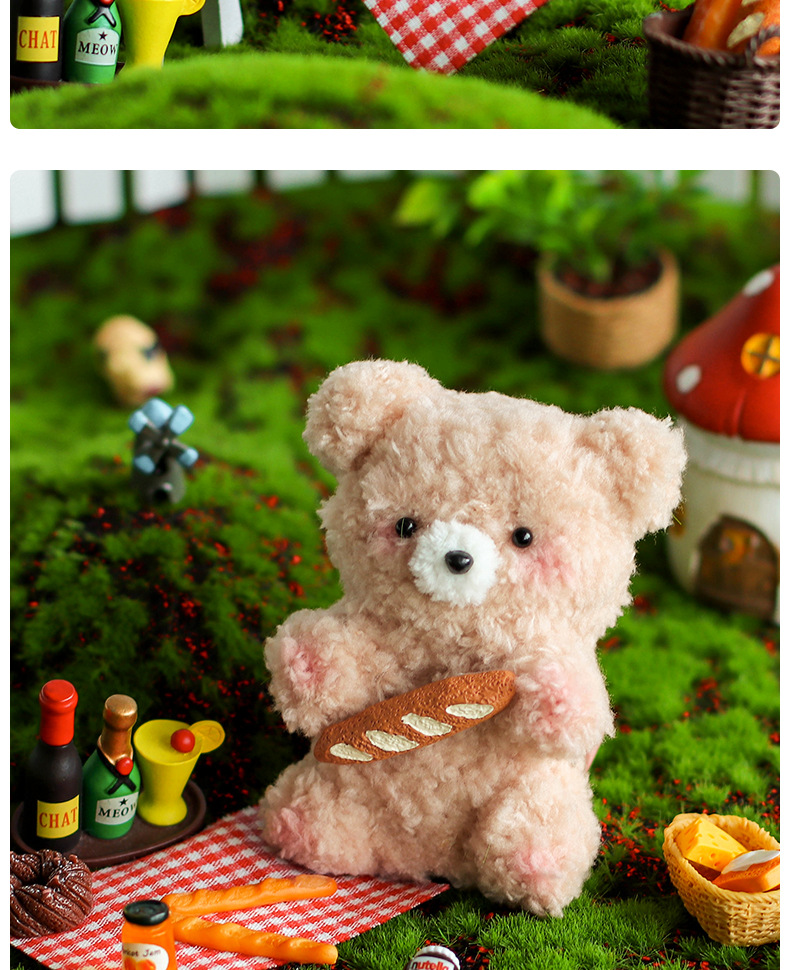 Exclusive New Handmade Cartoon Style DIY Soft Velvet Bear Pendant Set Educational Textile Fabric Crafts Kit Doll Twist Stick