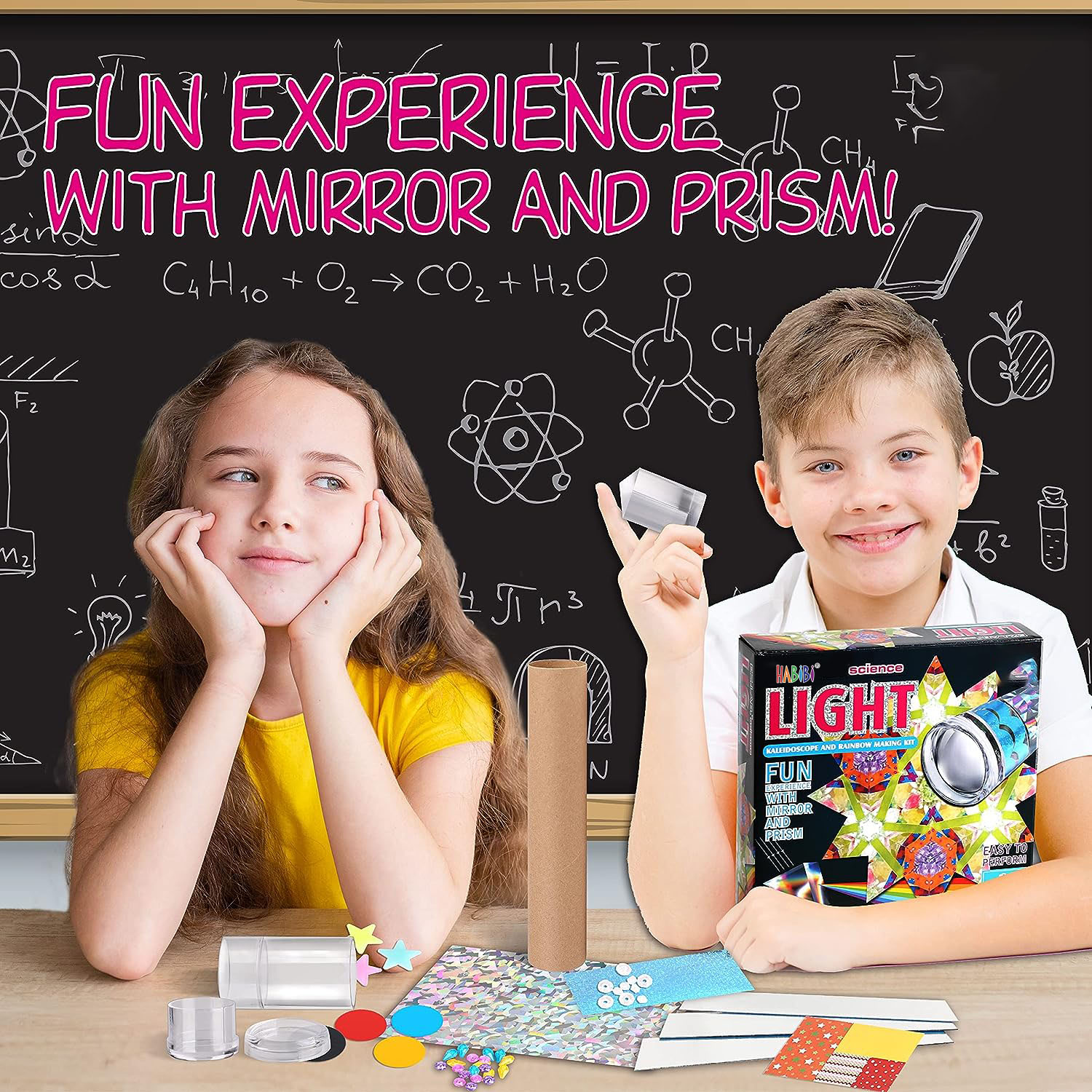 DIY Kaleidoscope Craft Kit with Prism, Optical Illusion Science Experiment Educational STEM Toy