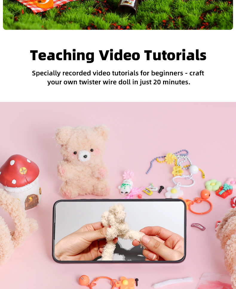 Exclusive New Handmade Cartoon Style DIY Soft Velvet Bear Pendant Set Educational Textile Fabric Crafts Kit Doll Twist Stick