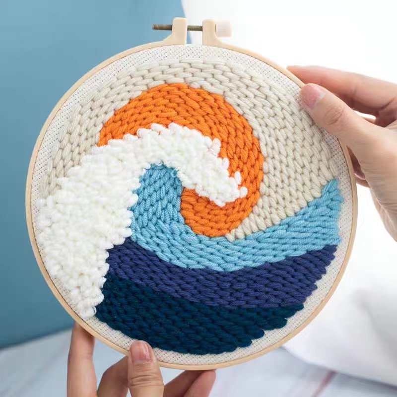 Kids Home Decor DIY Animal Punch Needle Embroidery Kit With Hoop Punch Needle Cross Stitch Handwork Set