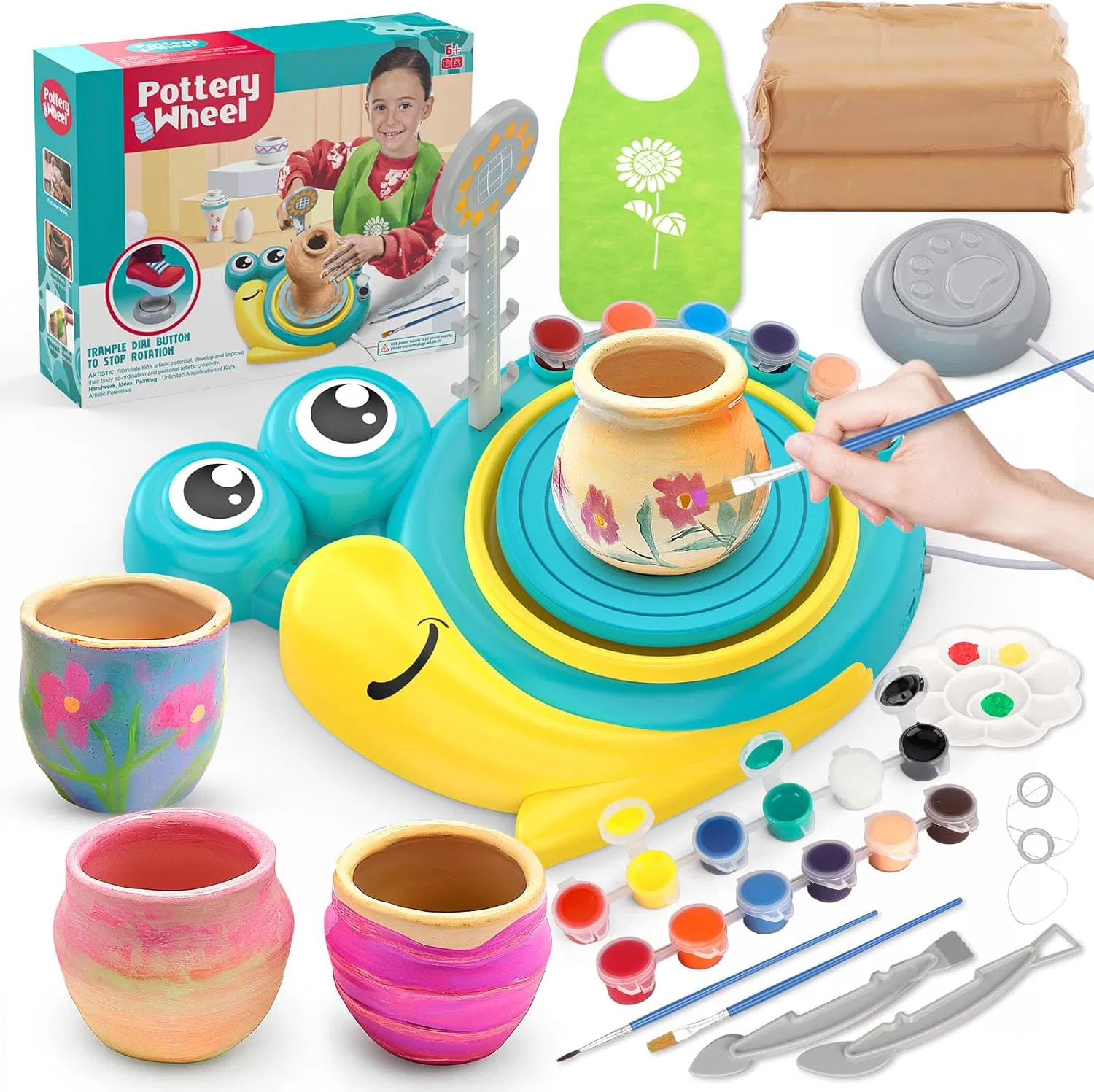 Kids Electric Pottery Wheel Machine Snail Shaped DIY Pottery Making Kit