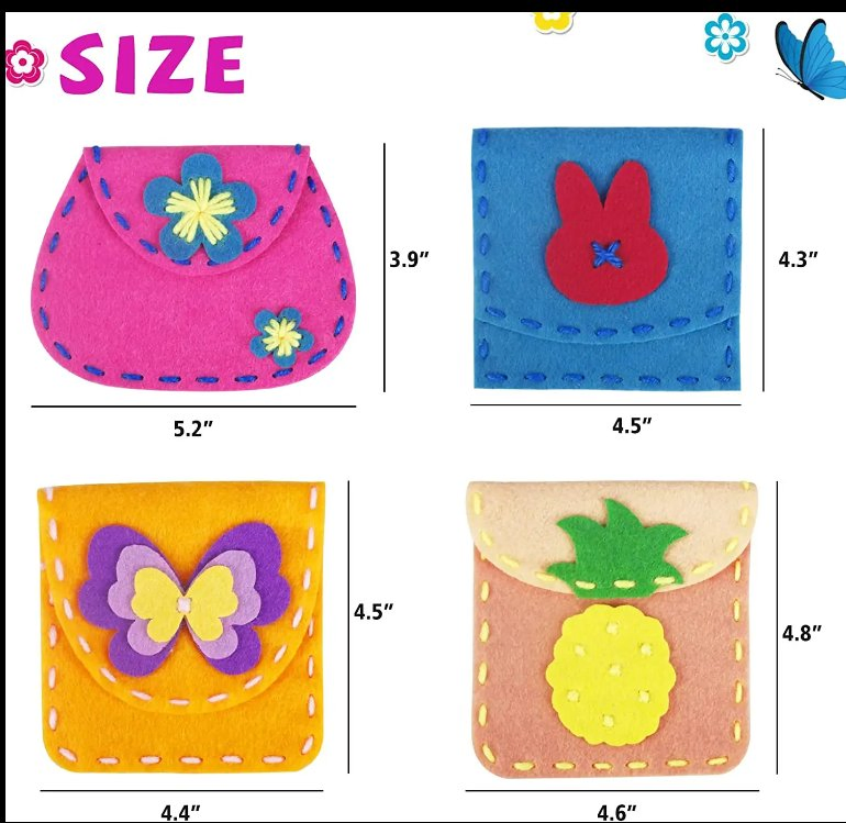 Soft Felt Kids Sewing Bags Purses Kit Felt DIY Crafts Girls Boys Educational Sewing Kids Art Craft Kits Beginners Kids Sewing