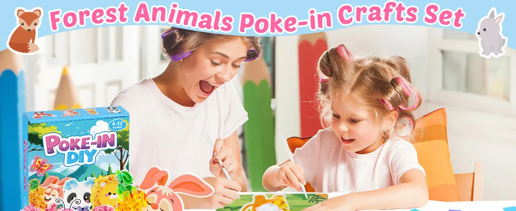 Poke-in Craft and Art Kit for Kids Animal Theme No-Mess Fabric Sewing Art