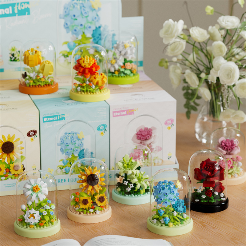 Mini Flower Bouquet Building Blocks Set DIY Model Kit 3D Small Desk Decoration Craft Gift for Women Girls