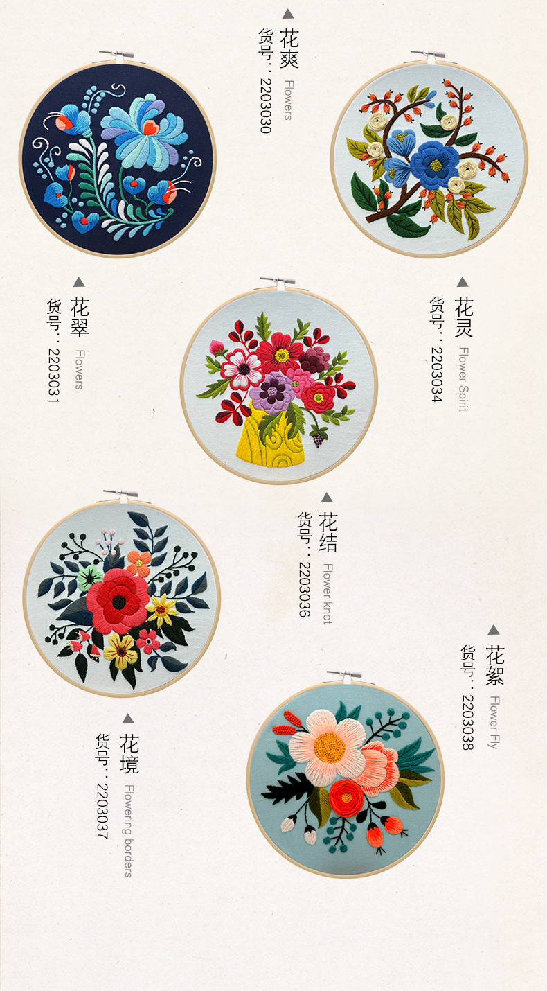 Handmade Embroidery DIY Sewing Kit for Bags and Hanging Pictures with Flowers and Plants Theme