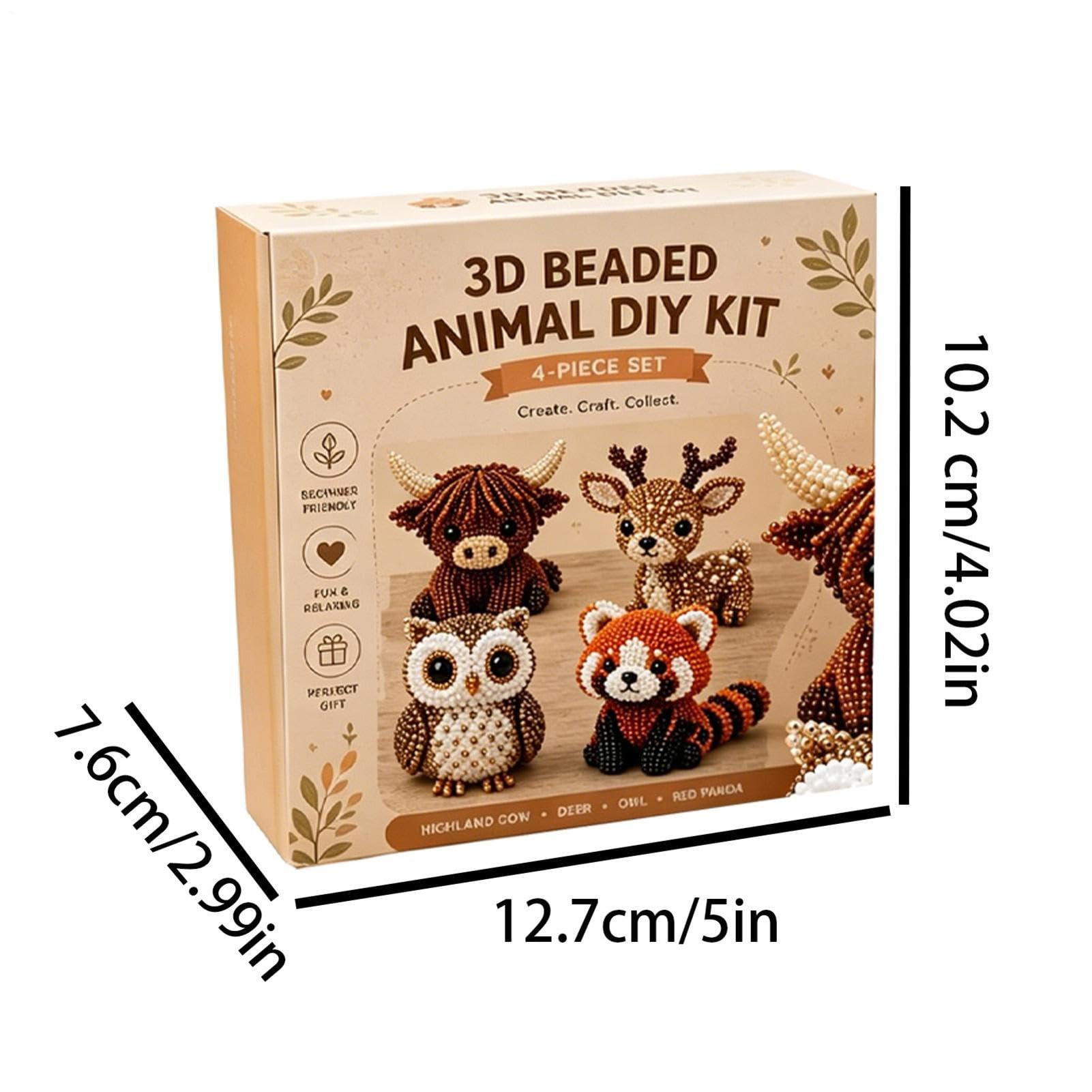 Highland Cow DIY Animal Beading Kit 3D Beaded Animal Craft Set Owl Deer Red Panda Handmade Bead Art Toy for Kids Adults Gift