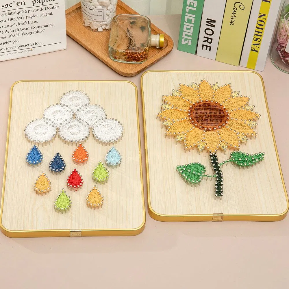 Handmade DIY Aloe Wood String Art Craft Kit Unique Home Decoration Sewing & Weaving Toys Gift Carton Box Included