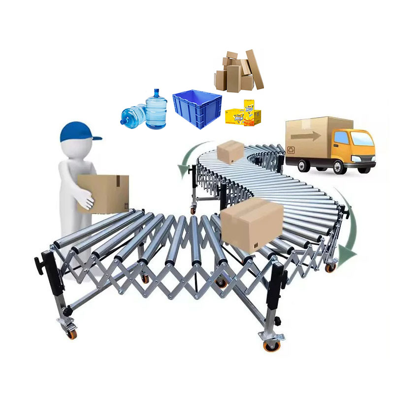Extendable Roller Conveyor System Telescoping Flexible Conveyor Equipment Mobile Transfer Line Warehouse Loading Unloading
