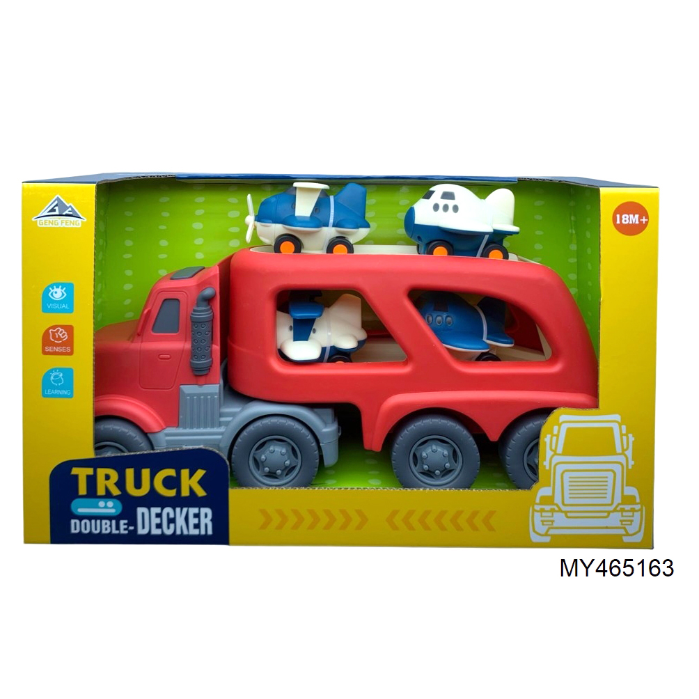 Kids Plastic Friction Toy Cartoon Transport Truck Vehicles Friction Carrier Including 4 Cars