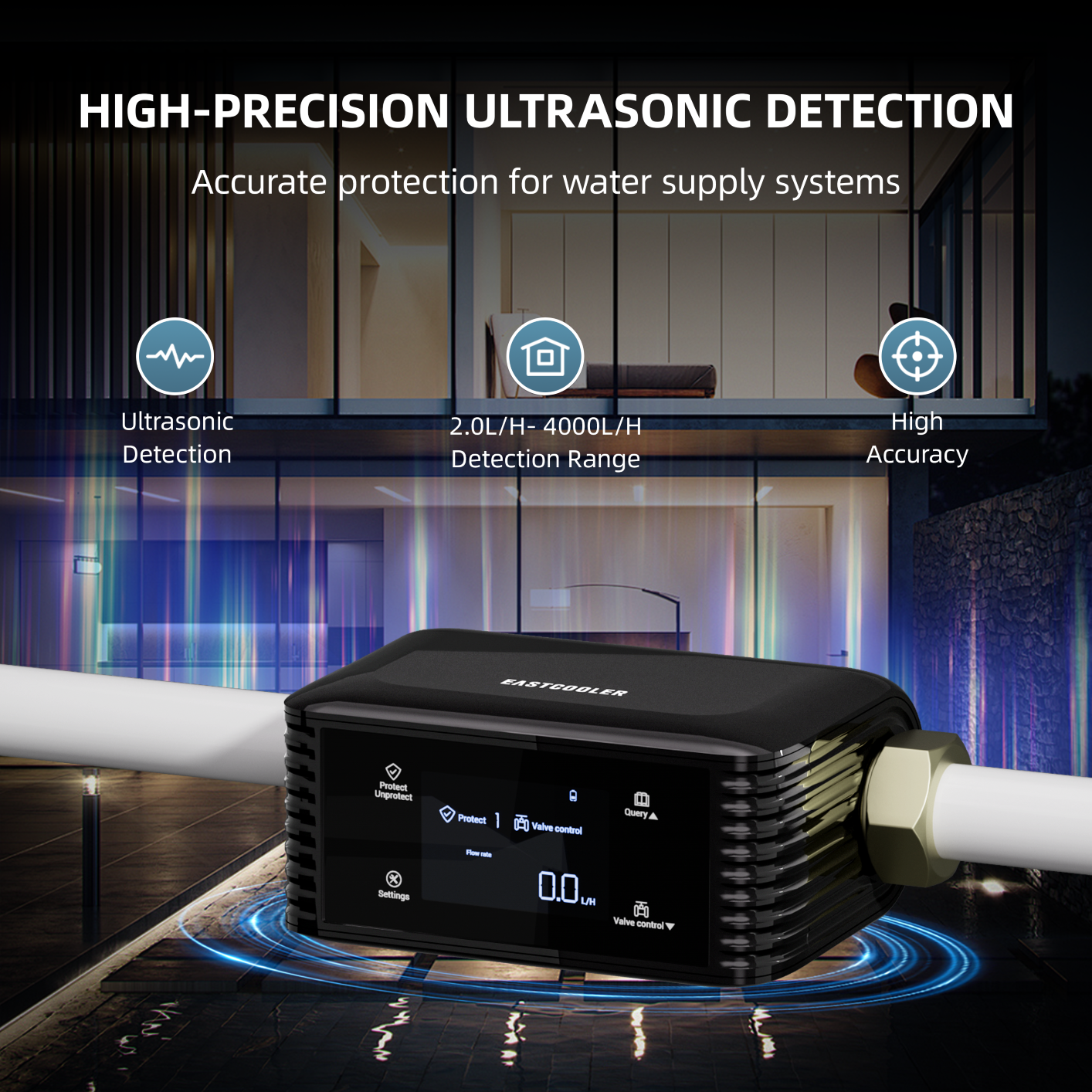 New Design CE WiFi Smart Water Monitor Water Flow Rate Display Water Leak Detection