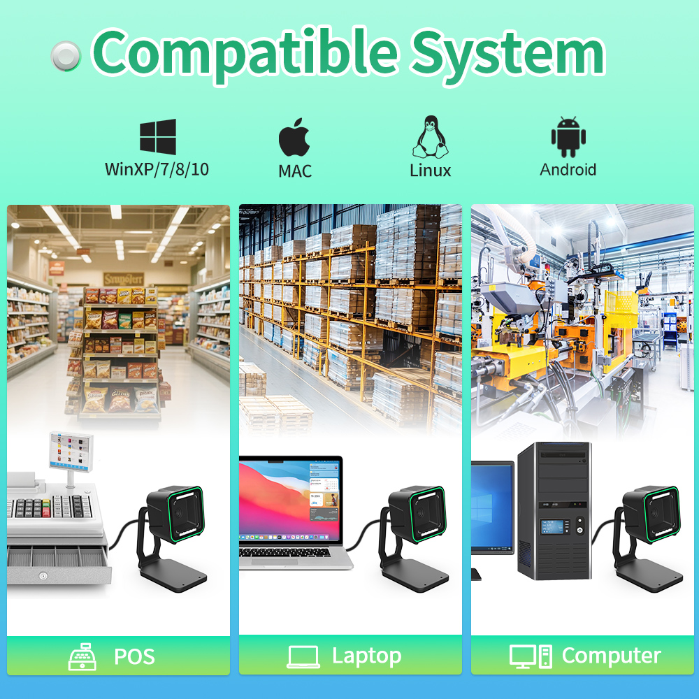 Xincode QR Omnidirectional Desktop Barcode Scanner USB 1D And 2D Scan Price Bar Code Reader Pos Scanners For Supermarket Shop