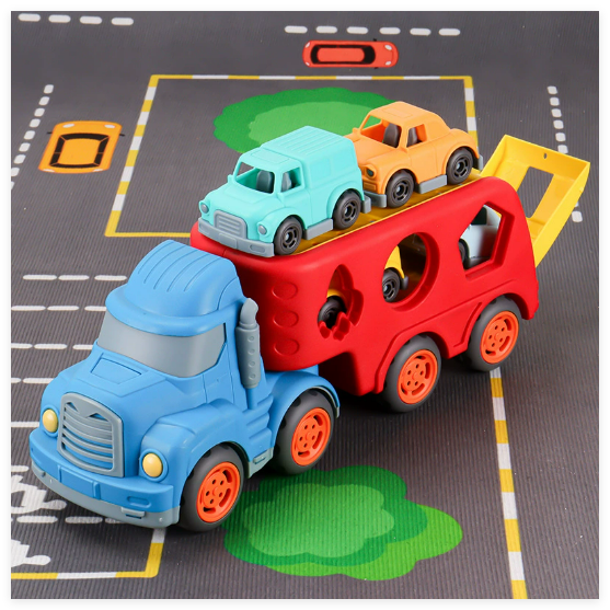 Boxed ABS Cute Sliding Cartoon Transportation Trailer with Geometric-shaped Puzzle Pieces Toys Portable