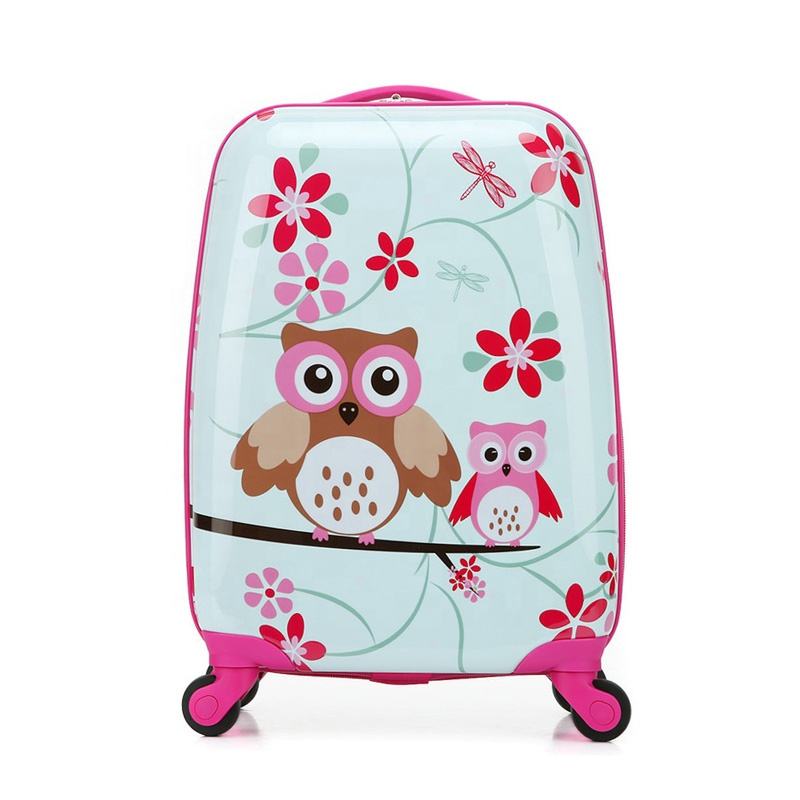 16 Inch Purple Animal Cartoon Surface Design Trolley Suitcase Pc Printed Hard Shell Baggage Kids Luggages
