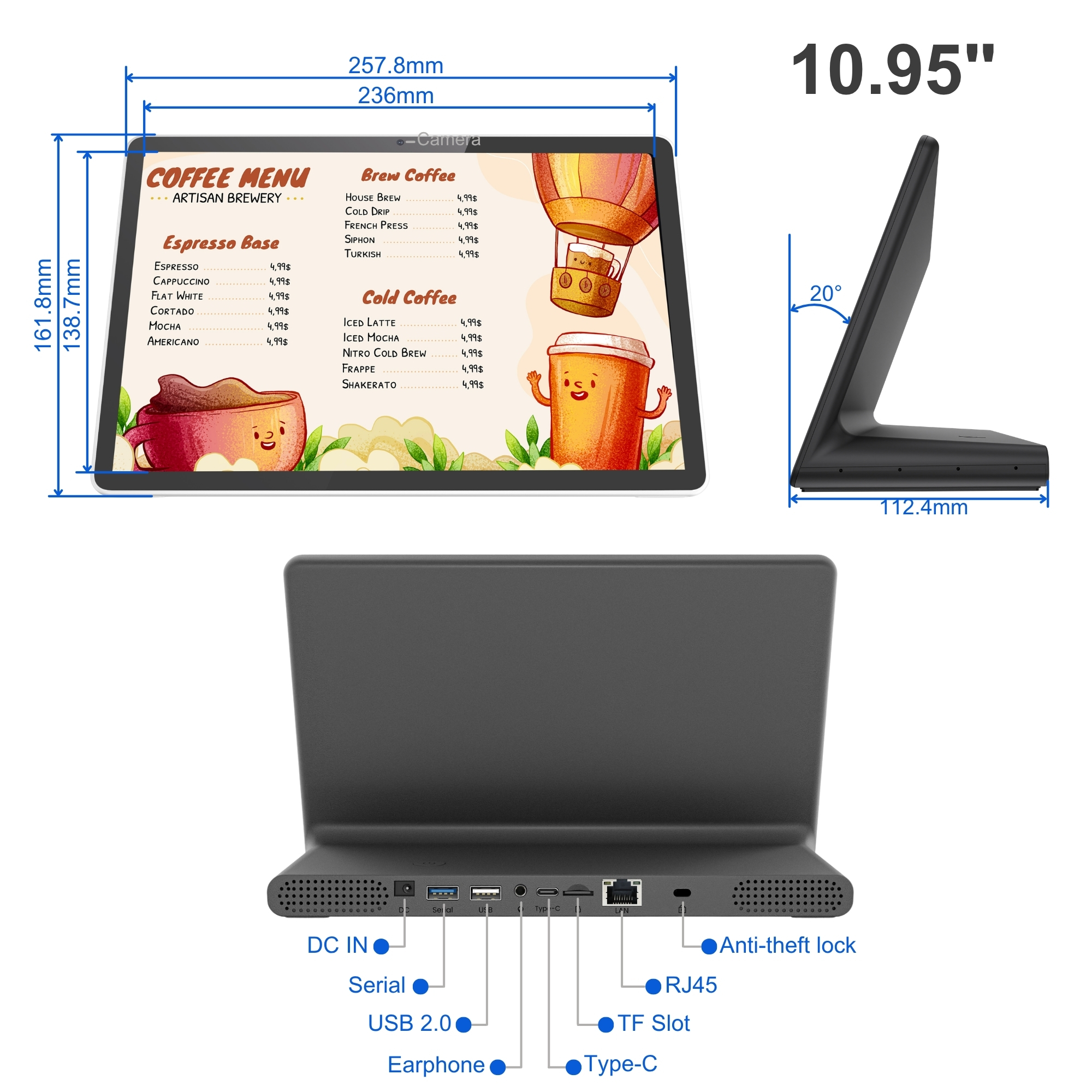 Self-Service Check-out 11" L-Type Android Kiosk With NFC RFID Reader PoE For Self-service Payment &amp; Loyalty Program