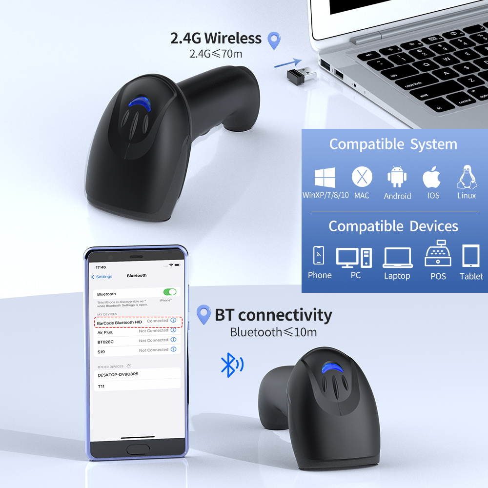 Xincode Barcode Scanner Factory Long Wireless Blue-tooth 1D 2D Qr Bar Code Reader Mobile Handheld Inventory Logistics Scanners