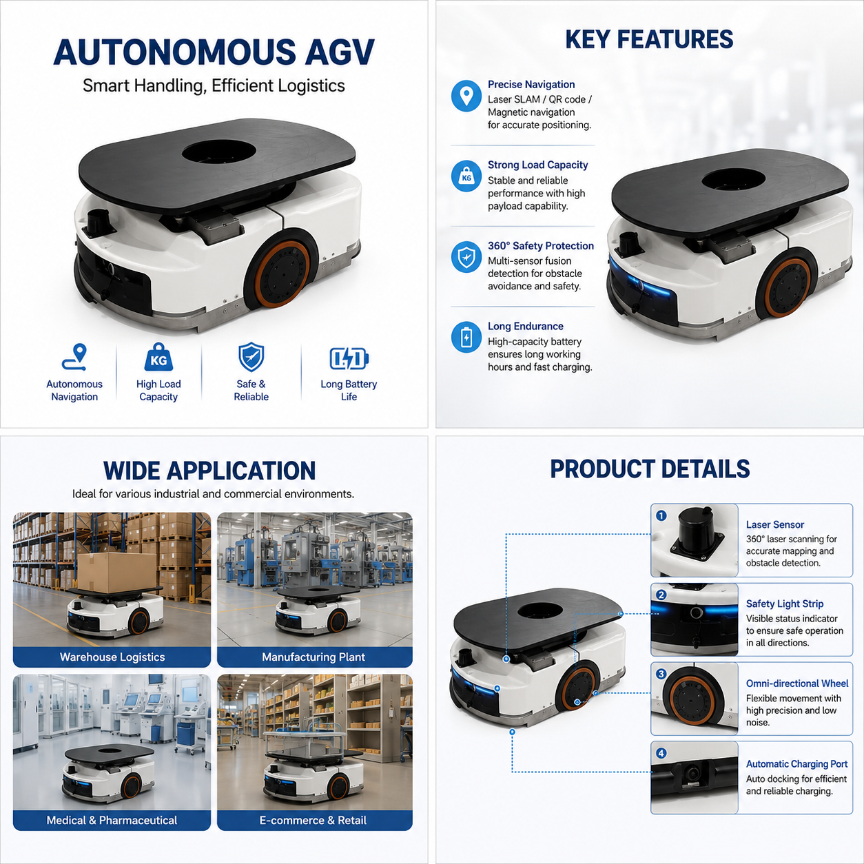 Heavy Duty 1000KG Automatic Handling Robot AGV for Goods-to-Person Picking in E-commerce Logistics