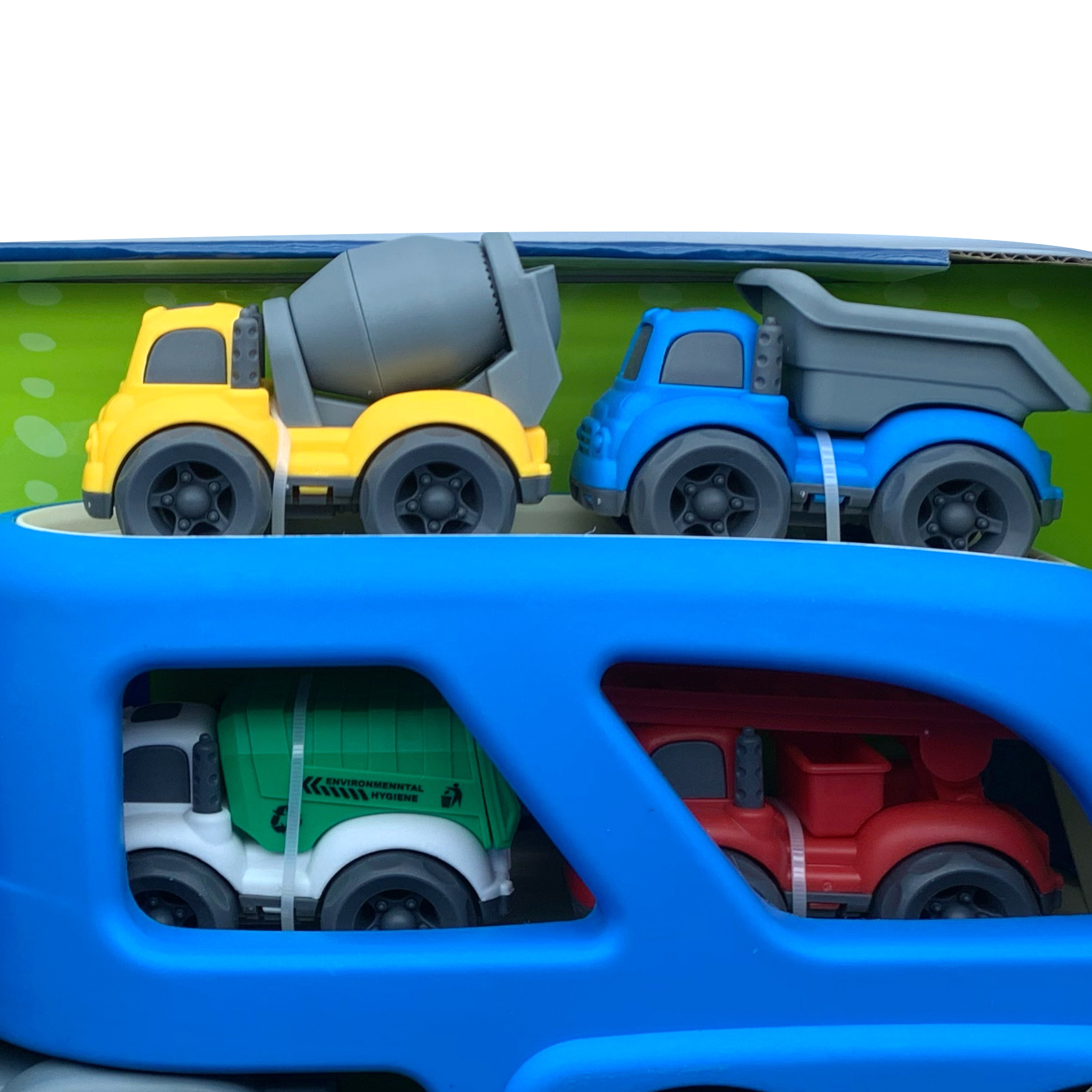 Kids Plastic Friction Toy Cartoon Transport Truck Vehicles Friction Carrier Including 4 Cars