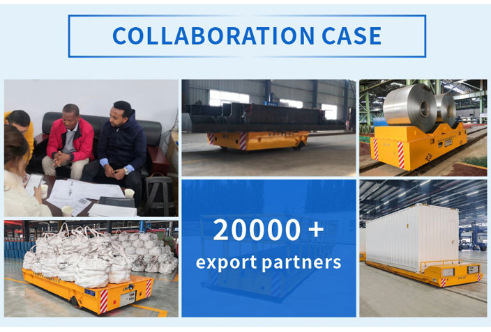 New Battery Powered Platform Cargo Transfer Cart on Rail for Warehouse and Manufacturing Plant Use