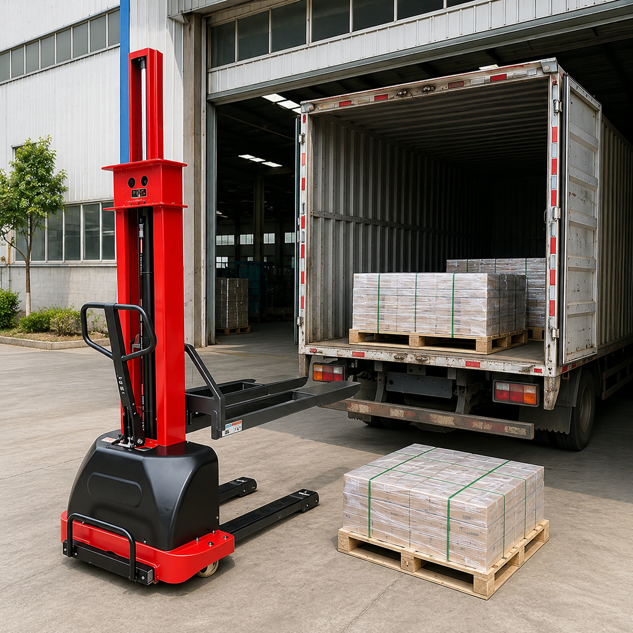 OEM Supply 500kg 1.3m Self Loading Walkie Stacker Lightweight Portable Pallet Lift For Van Delivery Easy 4 Steps Lift System