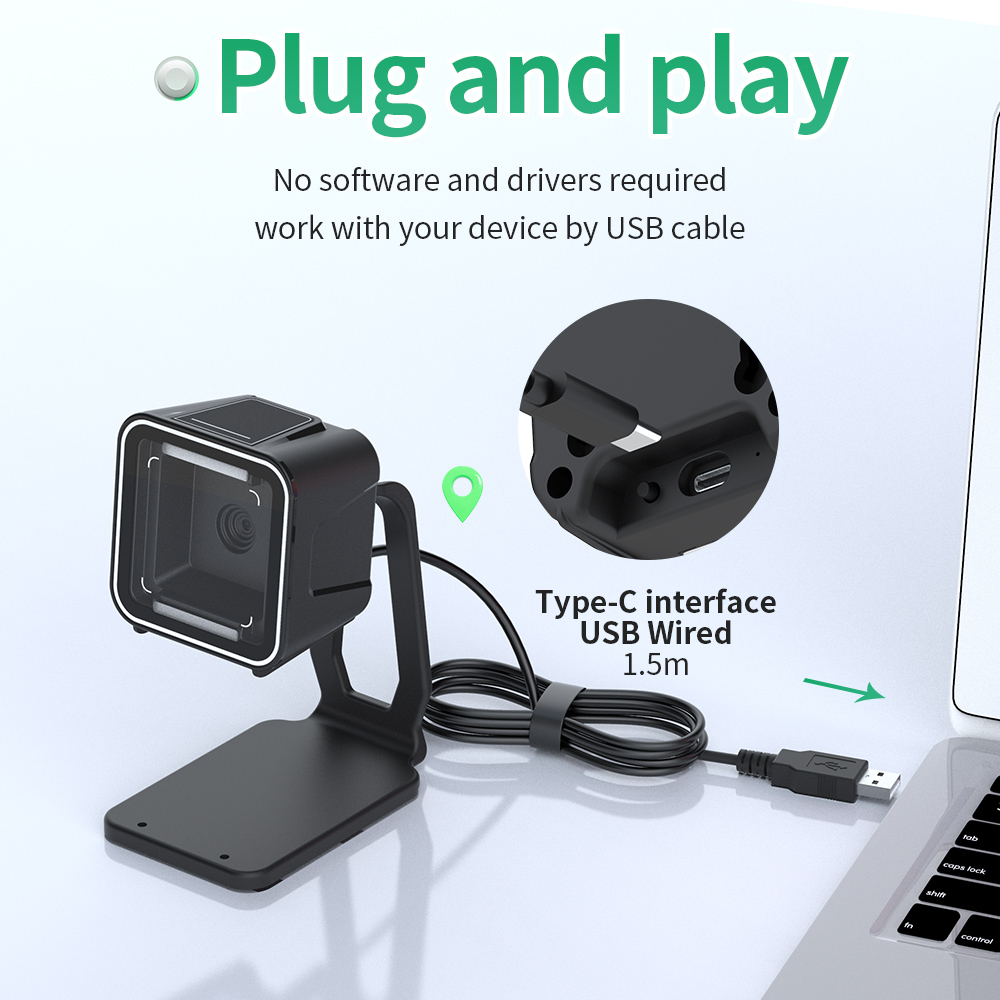 Xincode QR Omnidirectional Desktop Barcode Scanner USB 1D And 2D Scan Price Bar Code Reader Pos Scanners For Supermarket Shop
