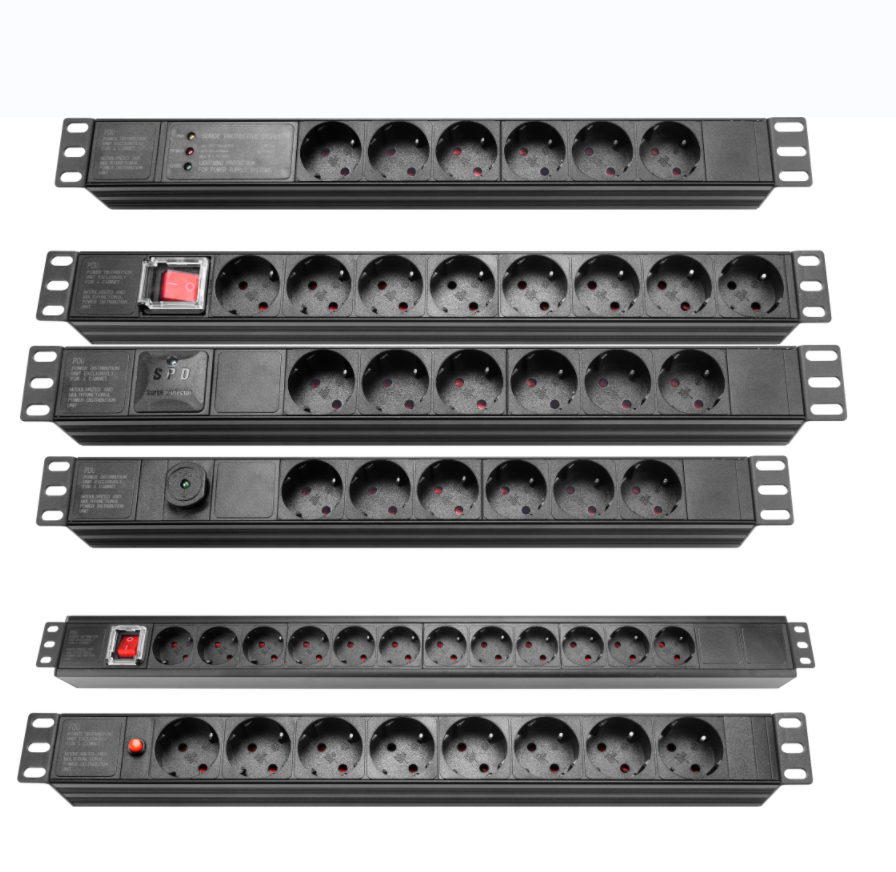 Power Distribution Units 19 Inch Germany Schuko Type PDU 6 Ways Socket V/A Meter CE Certificated Aluminum Alloy Full Brass