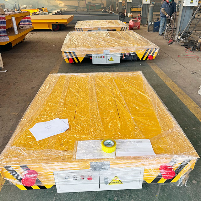 Heavy Duty Rubber Wheel Battery Powered Trackless 10 Tons Electric Flat Transfer Carts