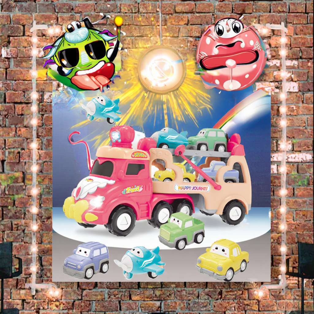 Hot 5-in-1 Pink Princess Transport Car Carrier Truck Toddler Cartoon Toys Freewheel Vehicle Lights Music Plastic Unisex