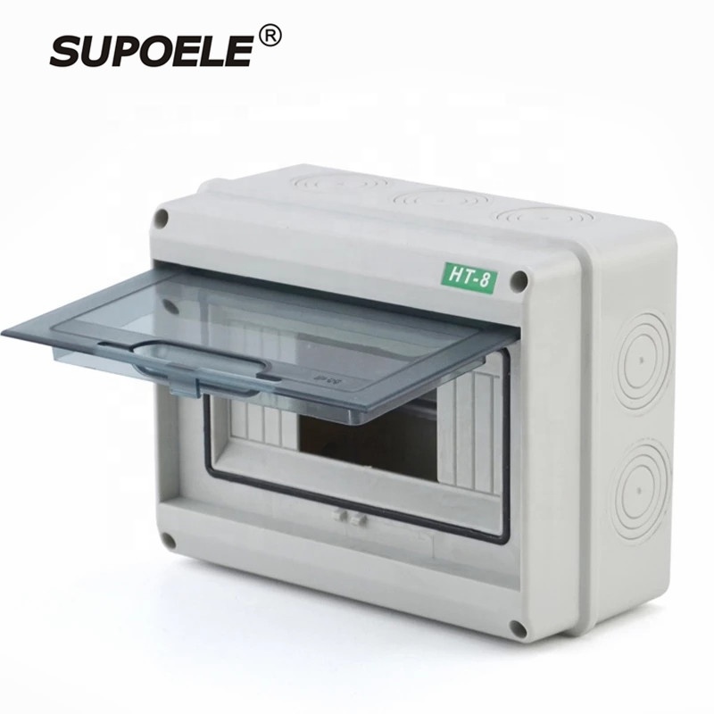 SUPOELE 8 Way IP65 Waterproof Fire Resistant ABS Distribution Box Circuit Breaker Surface Mounting Grey Engineering Box HT-8