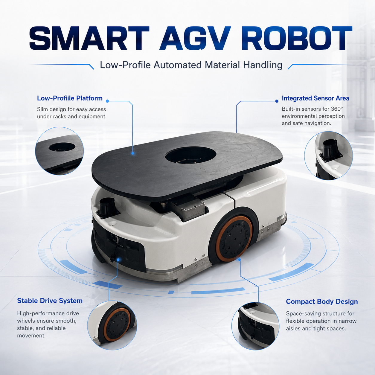 Heavy Duty 1000KG Automatic Handling Robot AGV for Goods-to-Person Picking in E-commerce Logistics