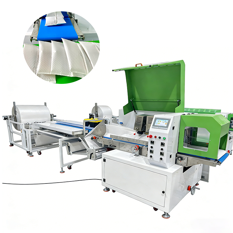 Automatic Air Bubble Film Flow Wrapper Machine for E-commerce Parcel Courier Bag Poly Mailer with PLC Servo Control System