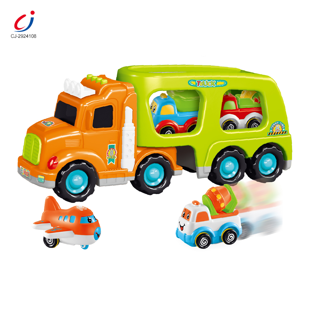 Chengji Toddler Vehicle Toys Transport Car Carrier Truck Set 3 In1 Cartoon Friction Construction Carrier Truck Transport Car Toy