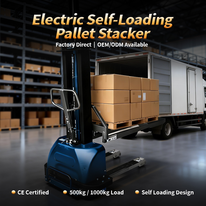 Electric Self Loading Pallet Stacker 1000kg Lithium Battery 1600mm Lift Compact Design Easy Operation for Warehouse