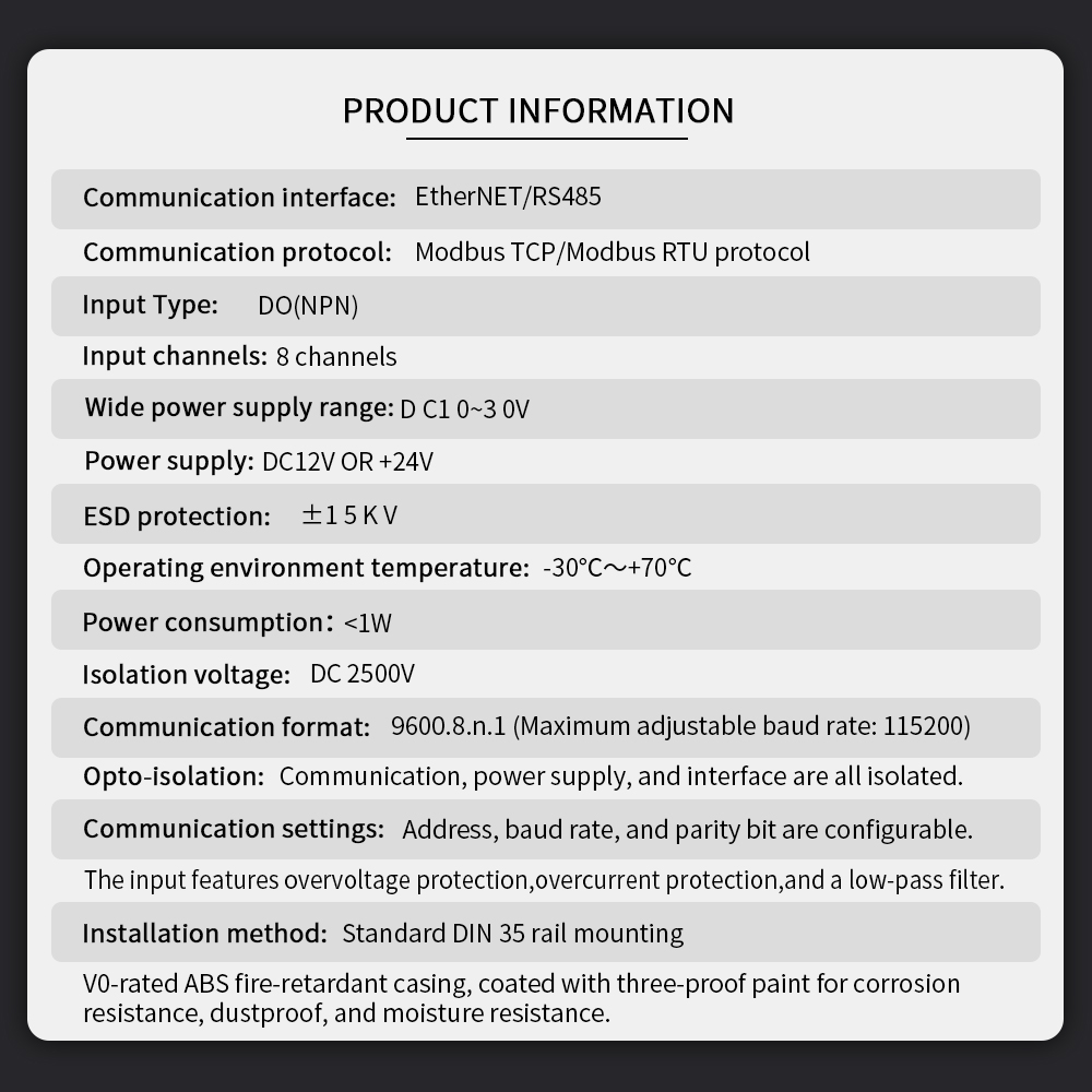 Ethernet Modbus TCP 8-Channel Digital Output MOSFET Board With Switch RS485 Remote Output Switch PLC Module