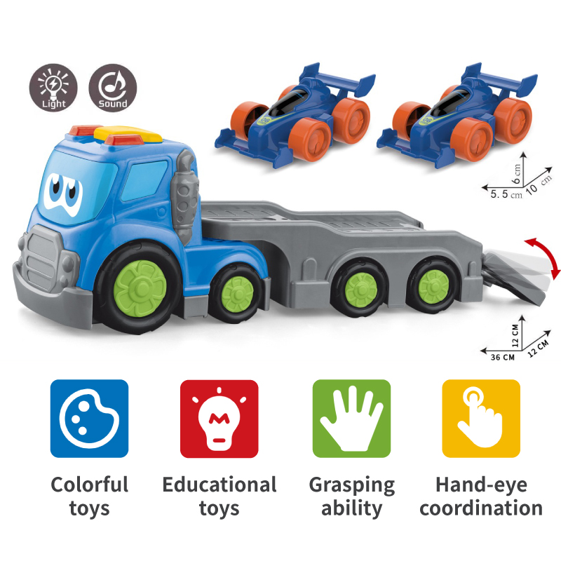 New Product Boys Fire Series Cartoon Slide Transport Vehicles Toys Battery Operated Toy Truck and Trailer With Lighting Music