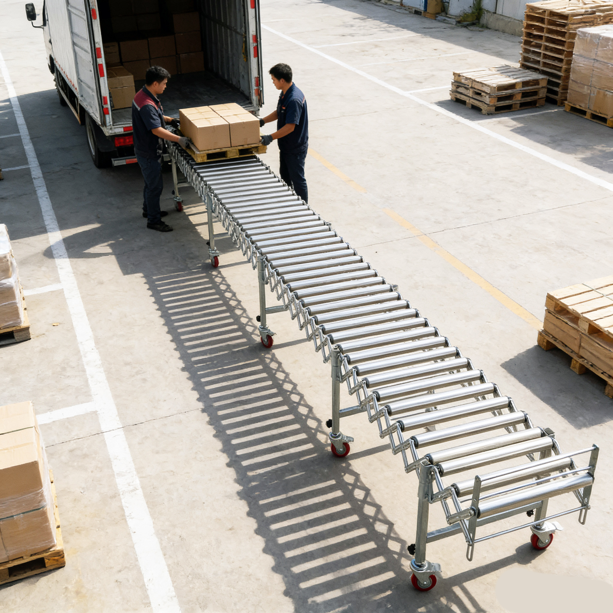 Heavy Light Duty Flexible Expandable Gravity Roller Conveyor Telescopic Unloading Conveyor Design For Box &amp; Carton Handling