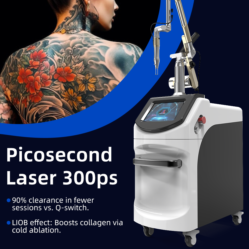 300ps Picosecond Q-Switched Laser 6-in-1 Tattoo Removal Machine Multi-Wavelength (1064nm/532nm/755nm) for Tattoo Pigment Removal